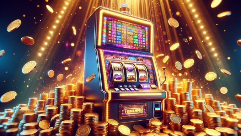A-slot-machine-surrounded-by-gold-coins